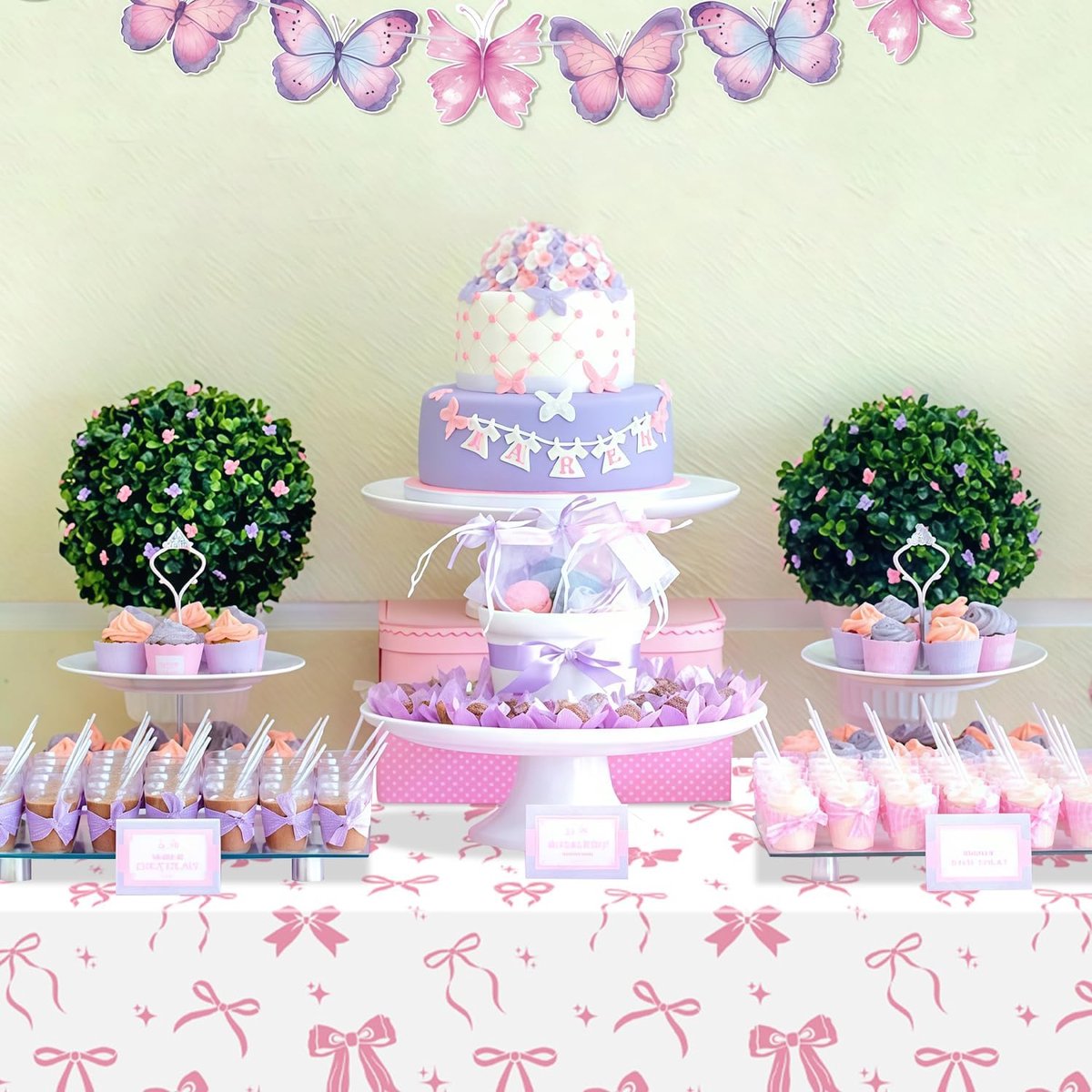4 Delige Set Roze Strik Tafellakens voor Verjaardag en Babyshower