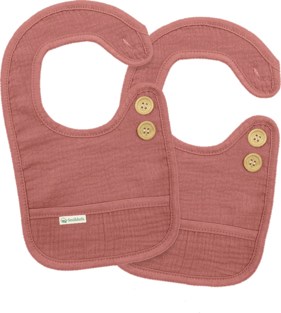Set van 2 katoenen slabbetjes S - Roze - 100% biologisch katoen - Knoopsluting - Dubbellaags - Hydrofiel met badstof