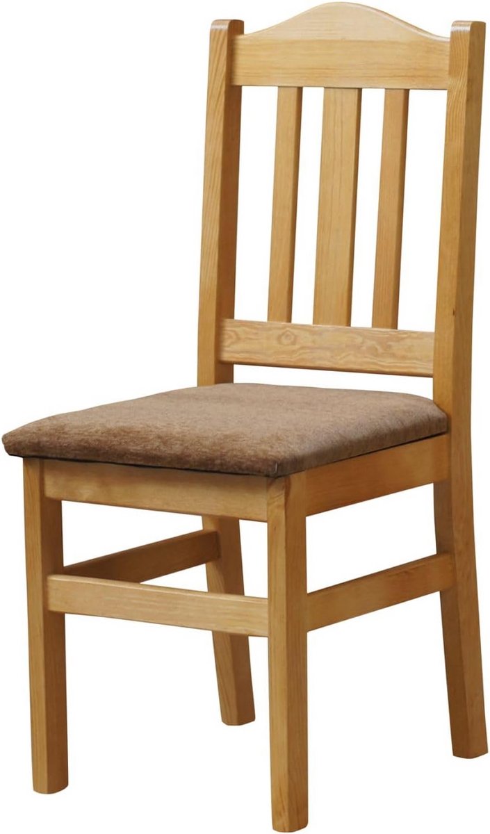 Massief Houten Eetkamerstoel Beige Gestoffeerd - Handgemaakt Pine Zitmeubel
