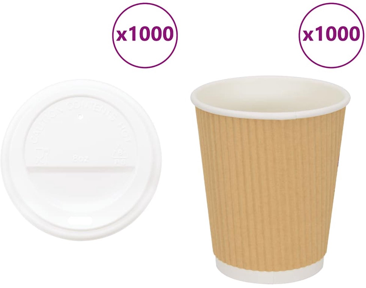 vidaXL - Papieren - koffiekopjes - met - deksel - 1000 - st - 8oz - 200 - ml