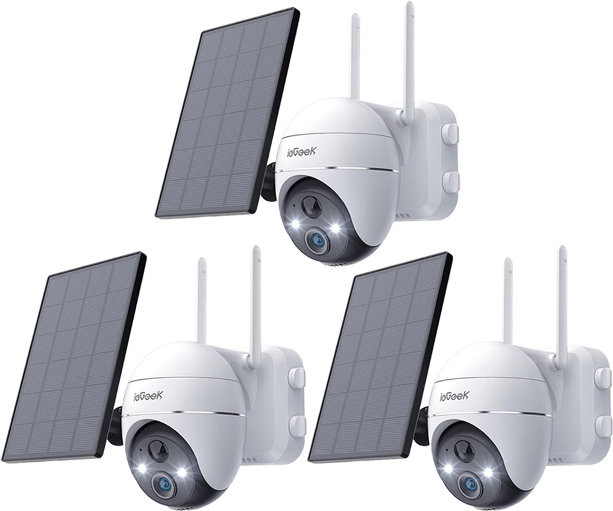 ieGeek Beveiligingscamera Draadloos Buiten – 2K Ultra HD - Camerabewaking - Bewakingscamera Voor Buiten - Buitencamera - Buiten Camera Met Nachtzicht - Oplaadbaar - Met WiFi en APP - Incl. Zonnepaneel - 360° PTZ - Spotlight & Sirene - 3 Stuks