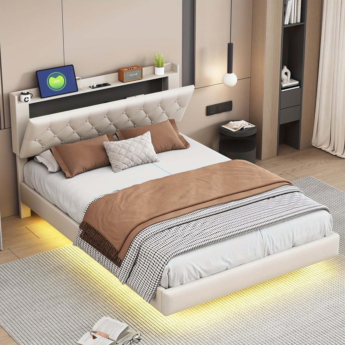 Tweepersoonsbed – Bed – Slaapbank – Ledikant – Logeerbed – Beige Kleur – Bamboe Materiaal – Stevige Lattenbodem