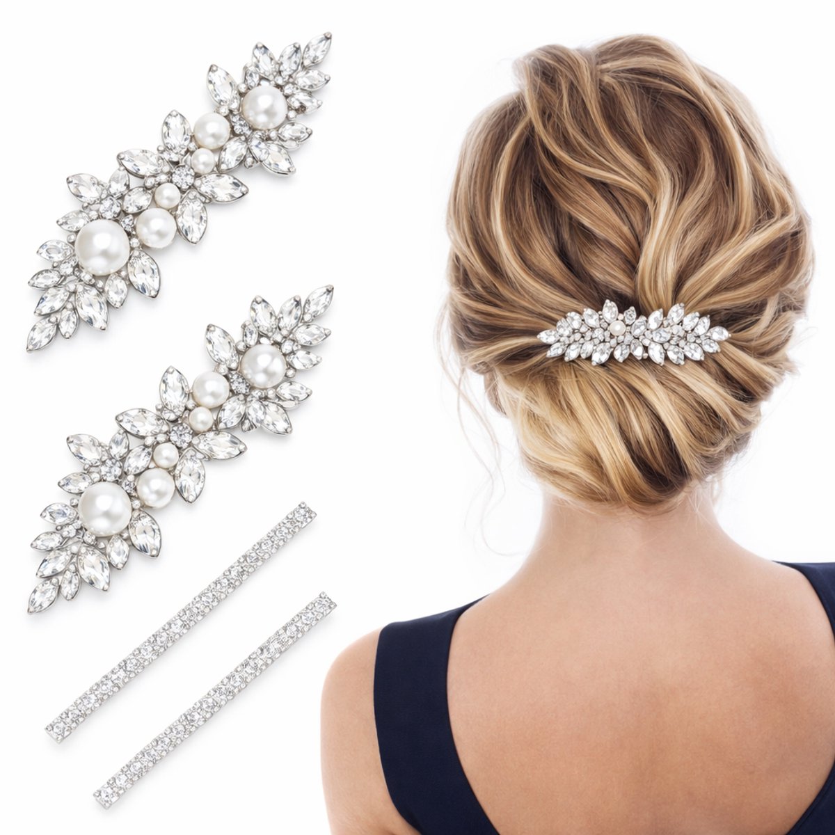 Haarspeld - Groot - Haarclip - Haarsieraad - Haarklem - Haar accessoires - Haarspelden - Haarklemmen - Dames - Zilver - Bruiloft - Feest - Cadeau TIP