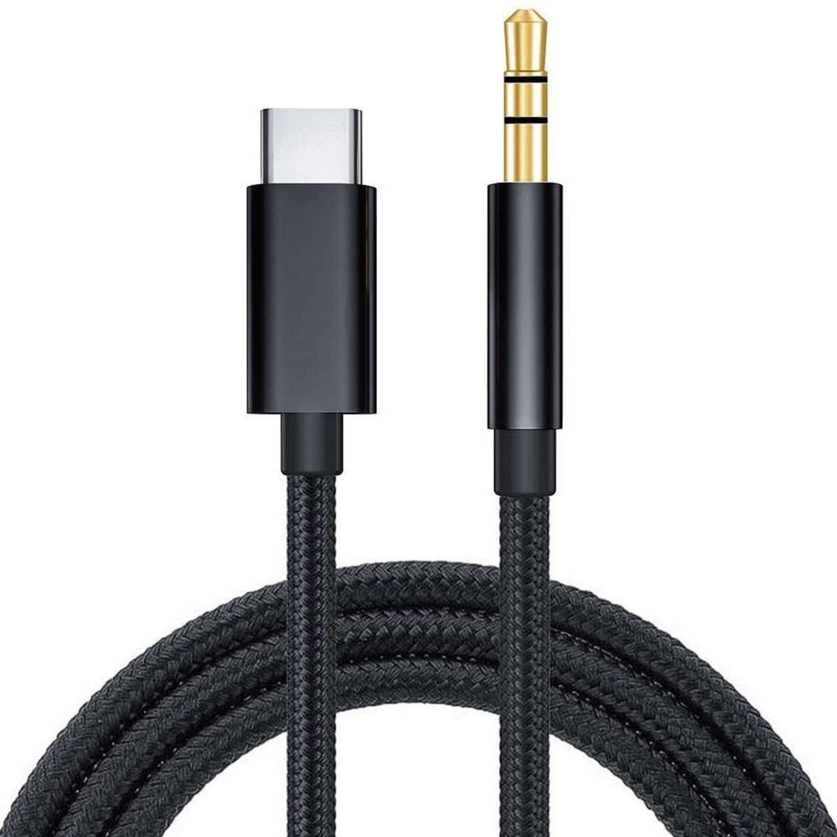 JUALL USB C naar Aux Kabel Auto - 35 mm Jack naar USB-C - Audio Aux Kabel Koptelefoon - Geschikt voor Samsung Huawei Xiaomi Oppo iPhone 15 - 1 Meter - Zwart Gevlochten