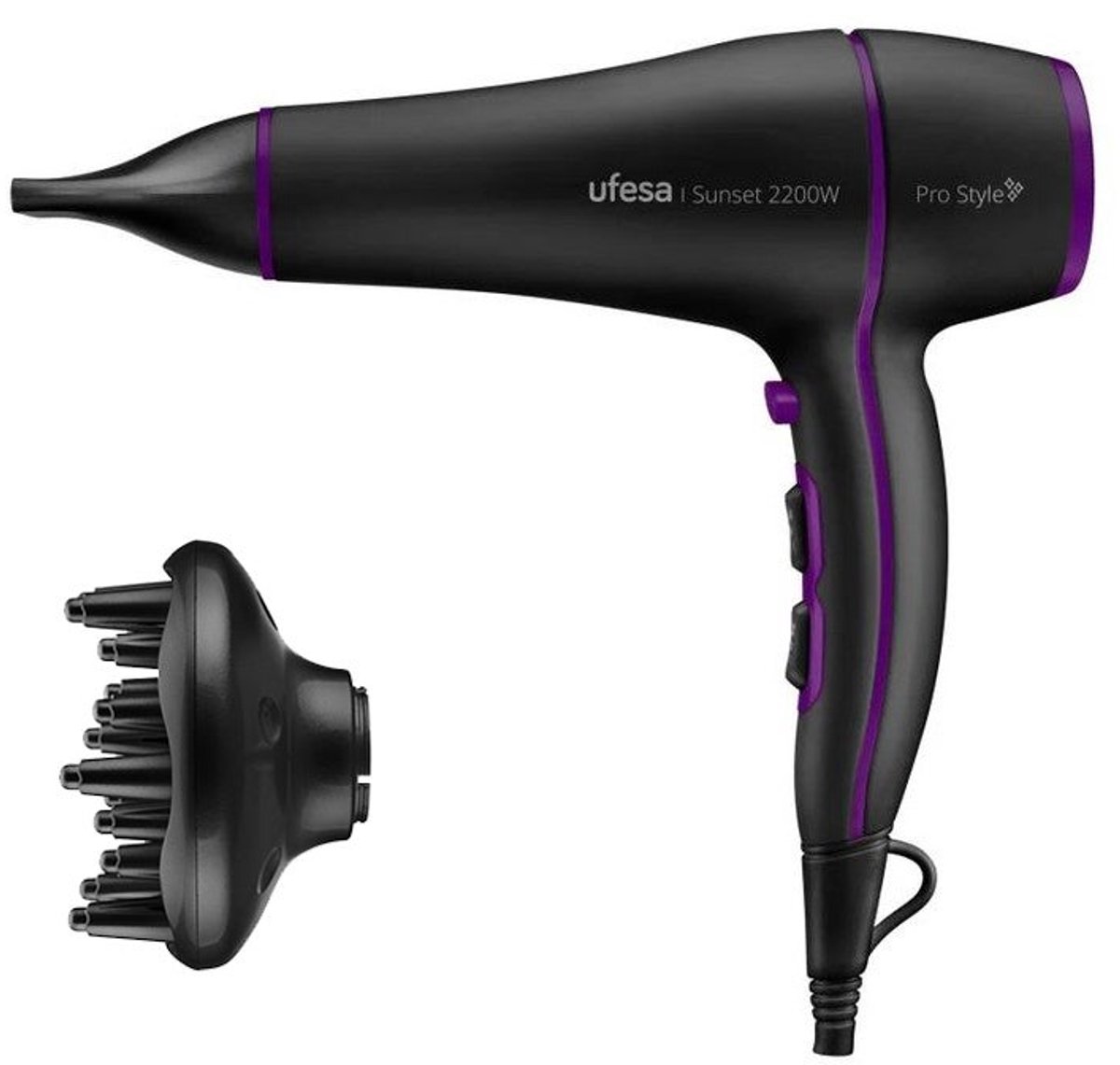 Ufesa Sunset Föhn – 2200W – AC Motor – 3 Temperatuurstanden – 2 Snelheden – Koude Luchtstand – Inclusief Diffuser