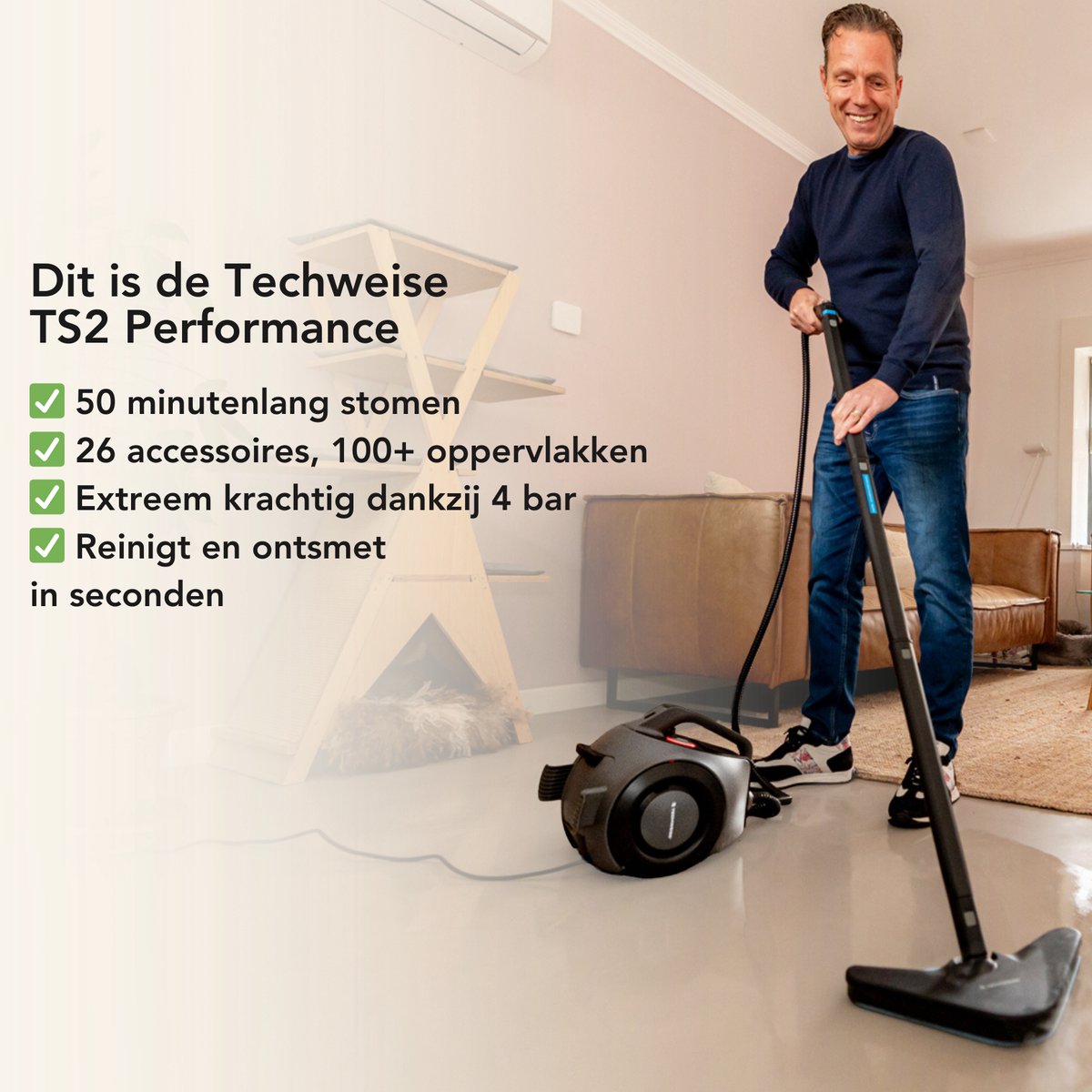 Techweise TS2 - Stoomreiniger - 4 Bar 1800 W - 26 accessoires - Vloer, badkamer en meer - 50 min stomen thumbnail 2