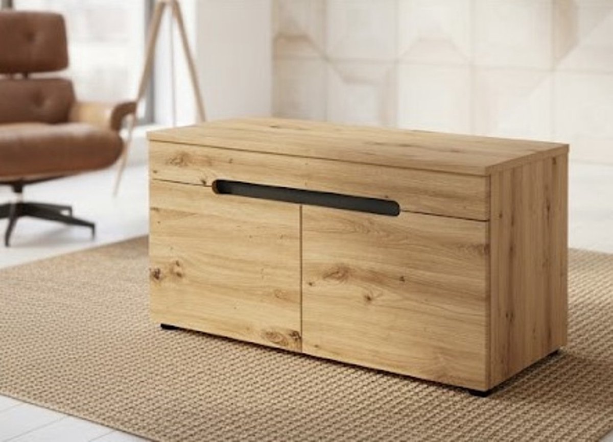 Garderobebank - Zitbank & Schoenenbank met Opbergruimte - Modern Design in Eiken Artisan & Grijs - 2 Deuren - Softclose - Voor Hal, Gang of Entree - 80 × 44,6 × 37 cm Casa Serena