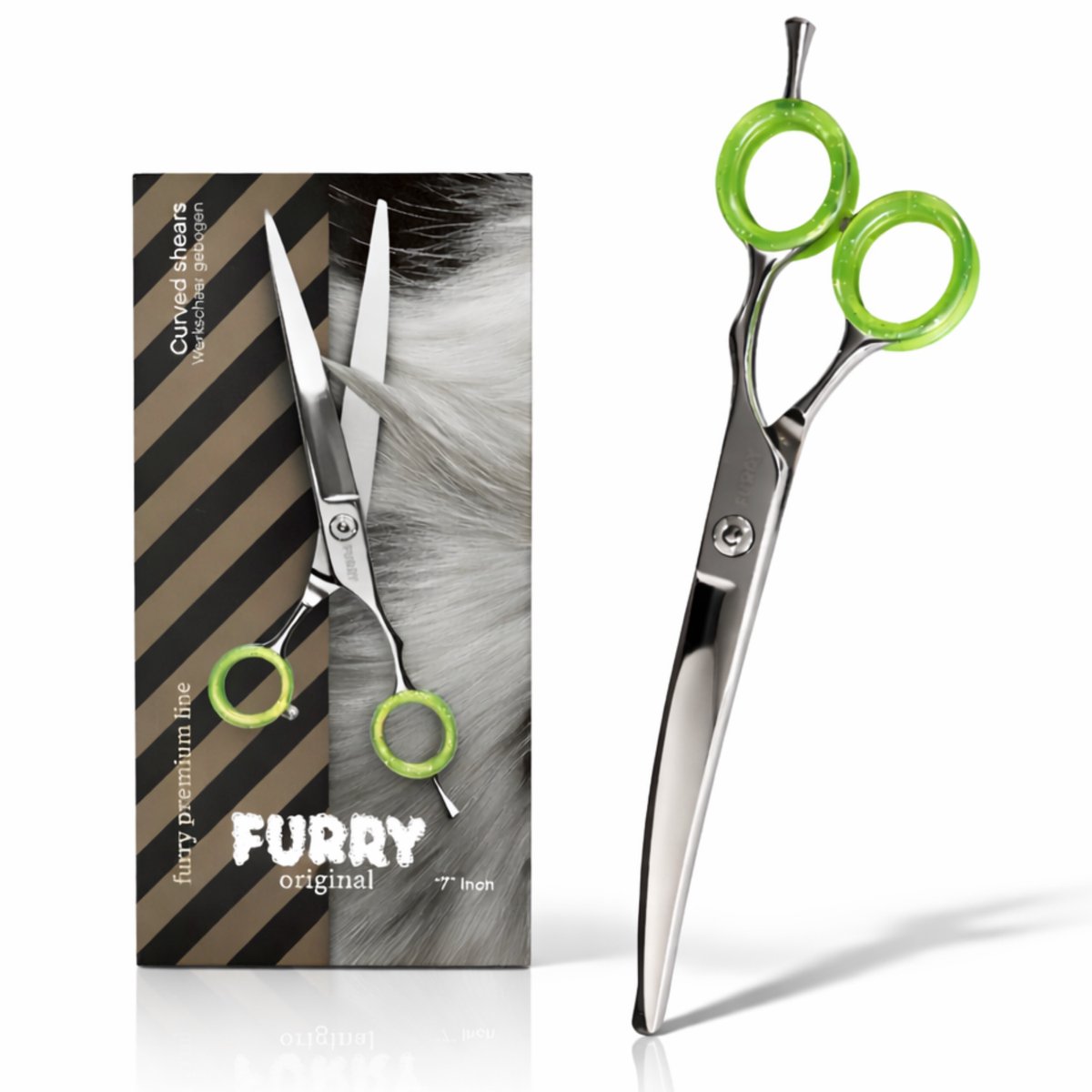 Furry Original® | Premium Line - Gebogen Hondenschaar - Professionele Trimschaar Honden - Extra Scherp & Slijpbaar - 17.5 Cm - Verstelbare Schaar Voor Hondentrimmen - Trimscharen - 440C-Staal