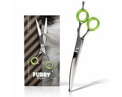 Furry Original® | Premium Line - Gebogen Hondenschaar - Professionele Trimschaar Honden - Extra Scherp & Slijpbaar - 17.5 Cm - Verstelbare Schaar Voor Hondentrimmen - Trimscharen - 440C-Staal