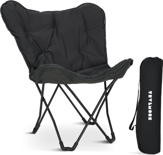 TRVLMORE Campingstoel - Opvouwbaar - 120KG Draagvermogen - Incl. Draagtas - Vlinderstoel - Kampeerstoel - Vouwstoel - Zwart