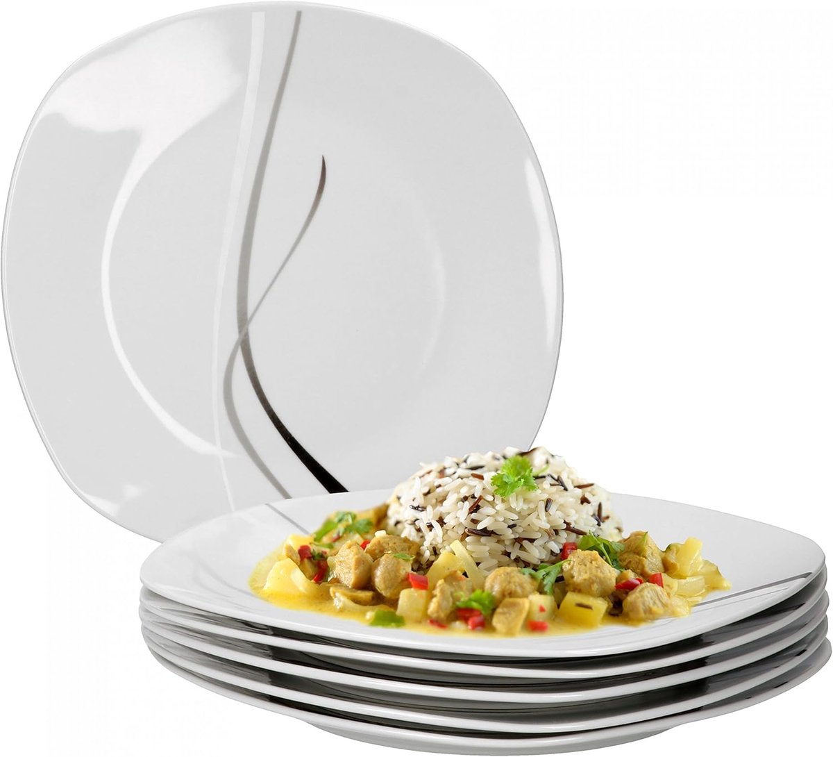 Grote Vierkante Dinerborden Plat - Hotelporselein met Abstract Decor - 25 cm
