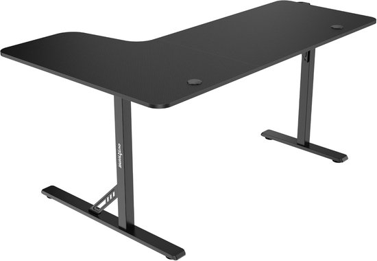 In hoogte Verstelbaar L-vormig Hoek Gaming Bureau 160x100 cm met Kabelbeheer - Zwart — afbeelding 5