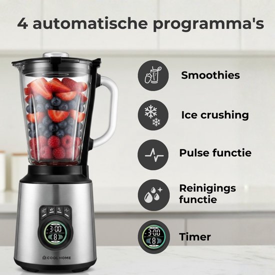 Pro Fusion Blender - 1200W Smoothie maker - 4 Programma's - LED Scherm - Grijs van Merkloos — afbeelding 3