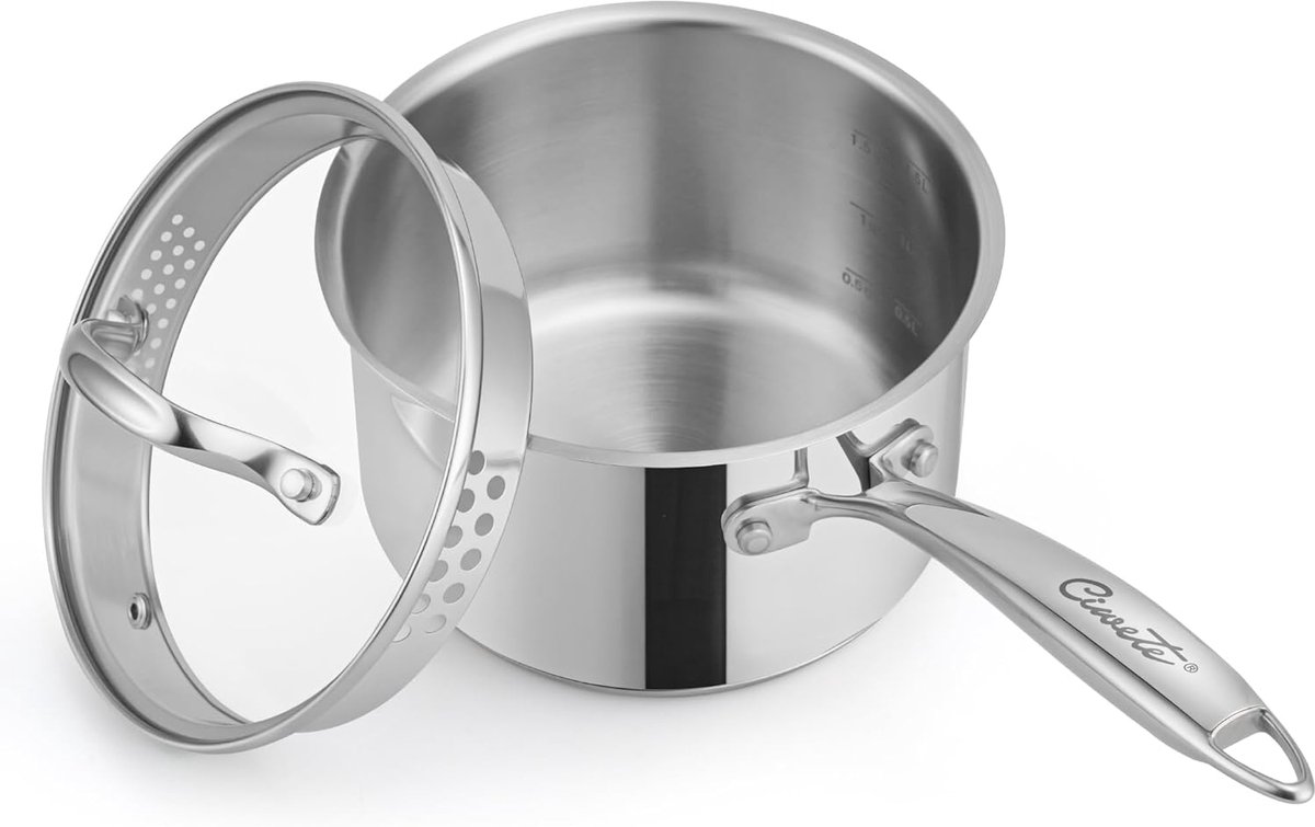 2 liter steelpan roestvrij staal met glazen deksel en zeef