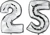 25 jaar zilveren folie ballonnen 88 cm leeftijd/cijfer - Leeftijdsartikelen 25e verjaardag versiering - Heliumballonnen