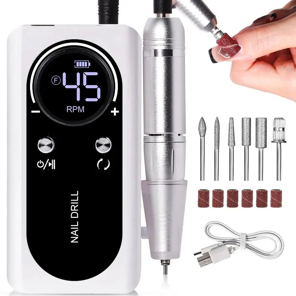 DeMoi Nagelvijl | Nagelfrees | Inclusief Bitjes | Elektrische Nagelfrees | Geluidsarm | 45000 RPM