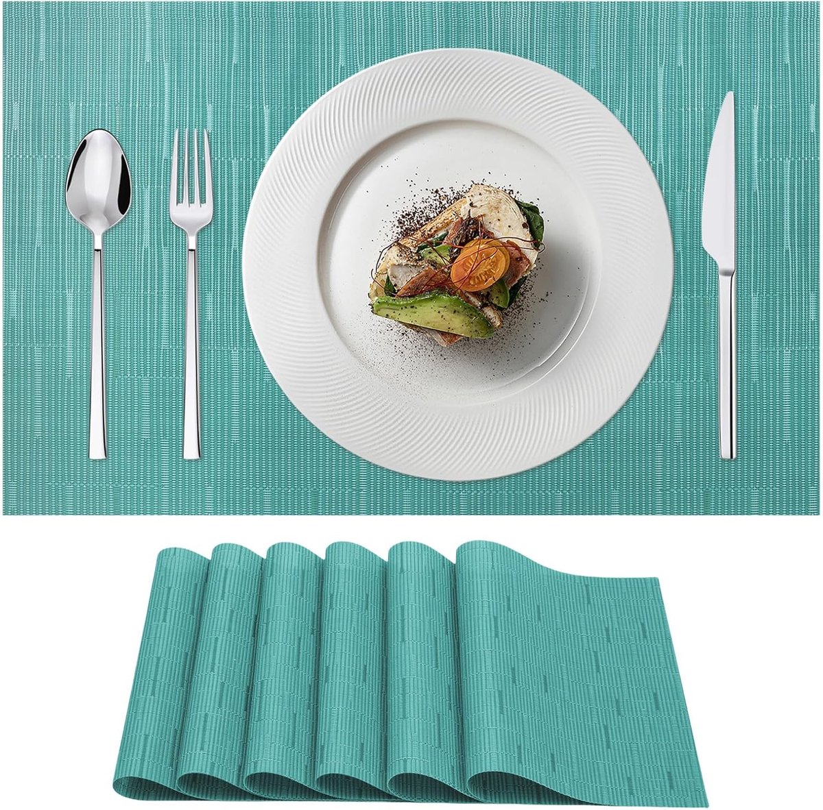 Set van 6 Afwasbare Blauwe Placemats - Praktisch en Sierlijk