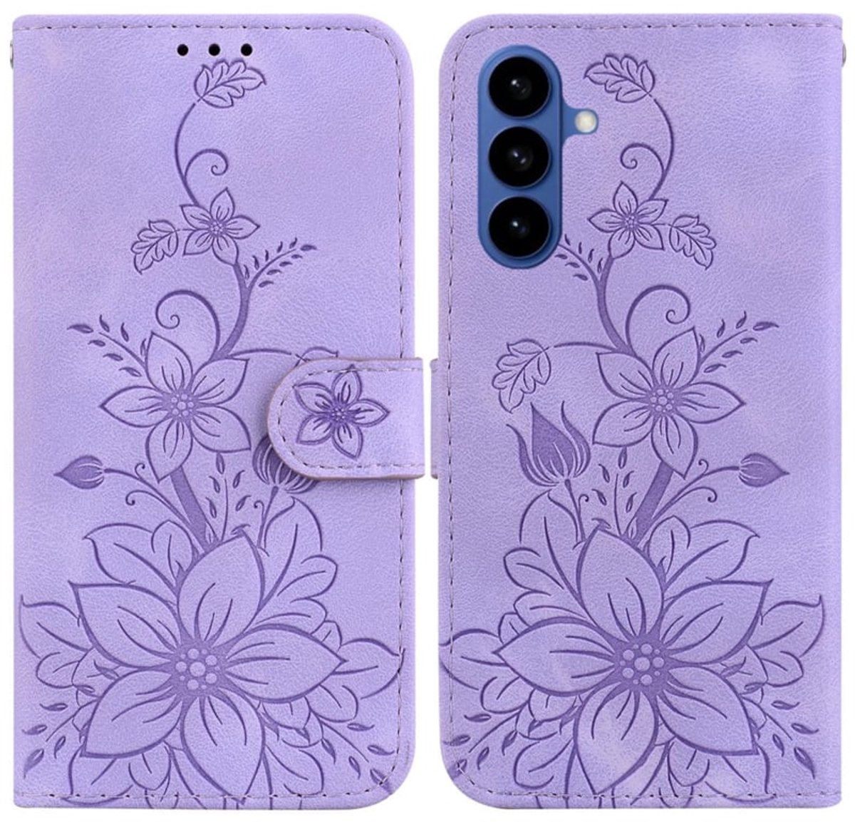 BoekCover Etui Hoes geschikt voor Samsung Galaxy S26 - Paars - Lelie - Reliëf