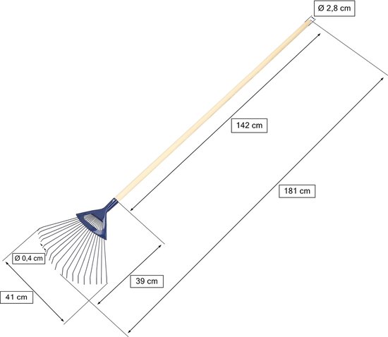 KOTARBAU® Bladhark, Staal, 41 cm, Bladbezem, met Houten Steel, 181 cm, Stevige Hark,Tuinhark, Gazonhark, voor Bladeren Gras Tuin, Ergonomisch Tuingereedschap, Donkerblauw Natuurlijk Hout van Merkloos	 — afbeelding 5