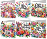 Huntex Diamond Painting Kaarten – 6 Verjaardagskaarten met envelop - Diamond Painting Volwassenen – Wenskaarten - Diamond Painting Volledig Pakket