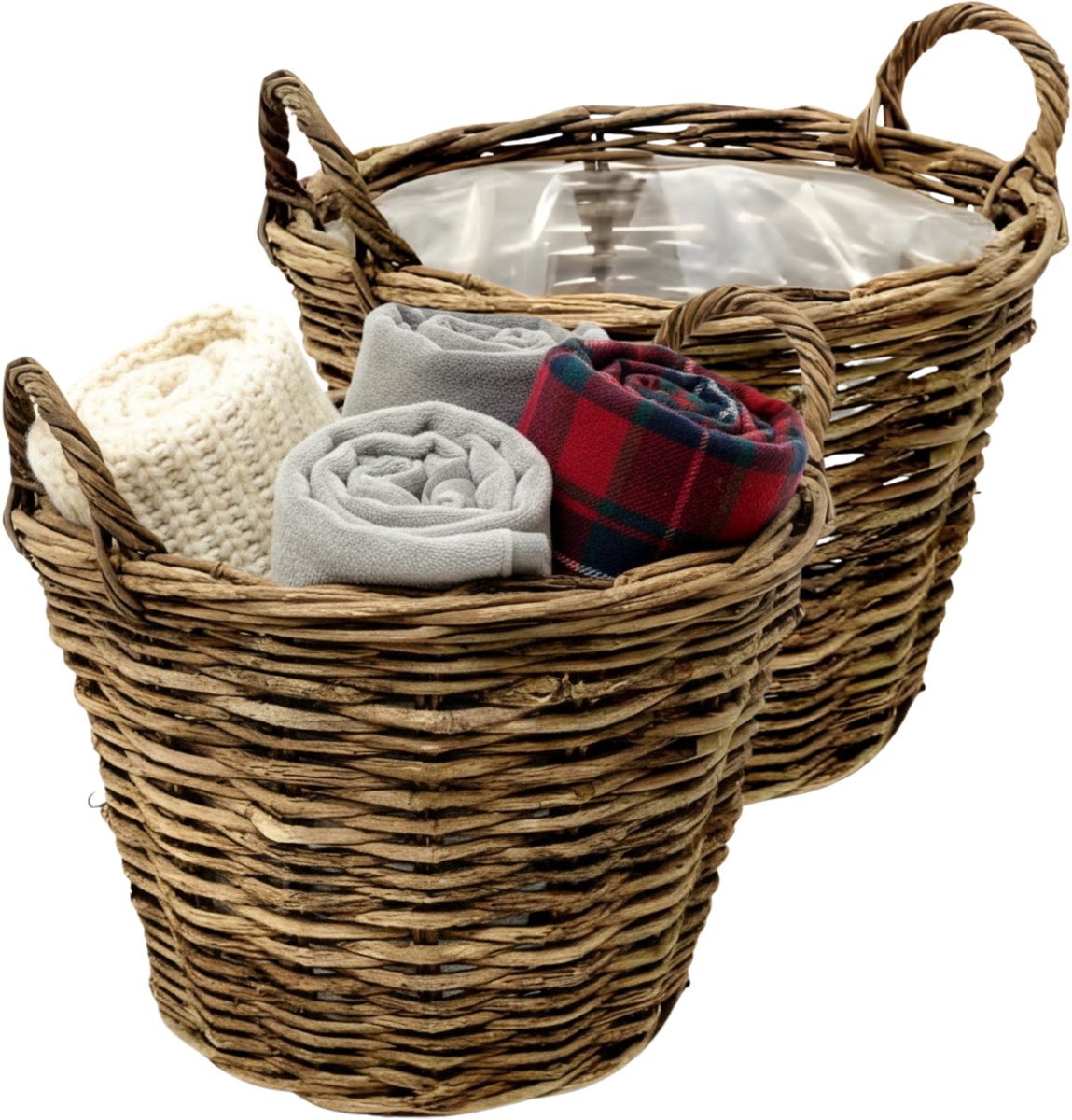Van der Leeden Opbergmand Twijg - 2x - bruin - rond - 35 x 25 cm - gevlochten twijg - mand - opbergen