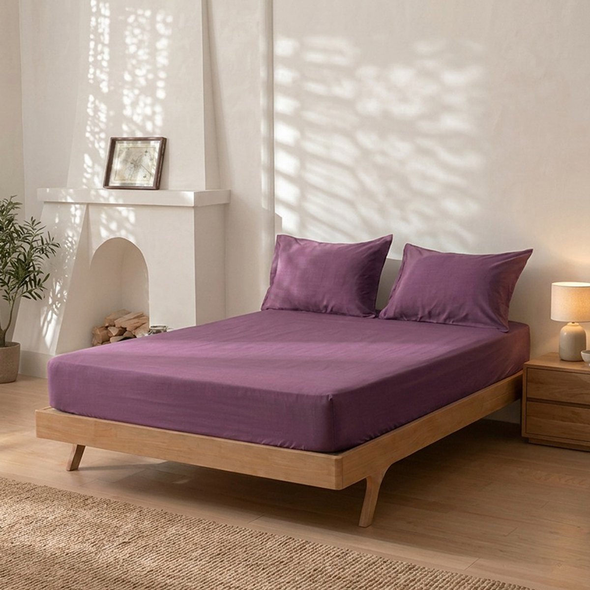 Dreamers Den - Hoeslaken - 100% Katoen Percaline - Katoen - Aubergine Paars - 140x200cm - 28cm Hoekhoogte