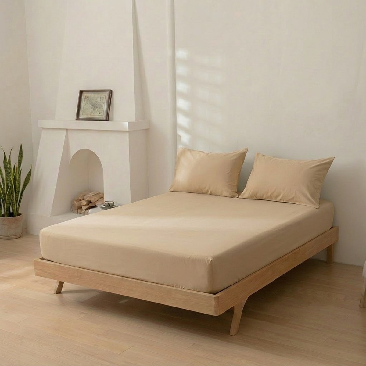 Dreamers Den - Hoeslaken - 100% Katoen Percaline - Katoen - Zand - 180x200cm - 28cm Hoekhoogte