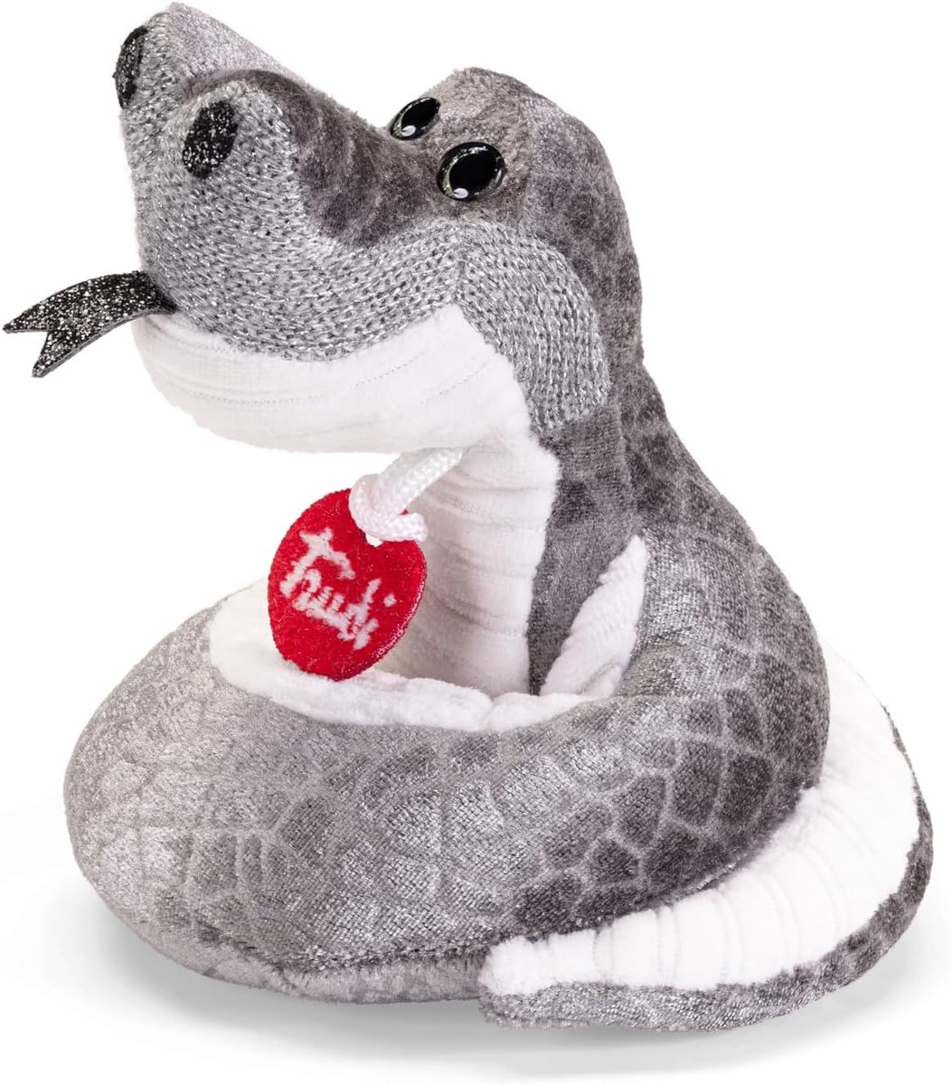 Trudi - Trudino Knuffel Slang Pier 39 cm - Handgemaakt in Italië - Pluche knuffel - Knuffeldier voor jongens en meisjes - Grijs/Zilver - 39x4x5 cm maat XS