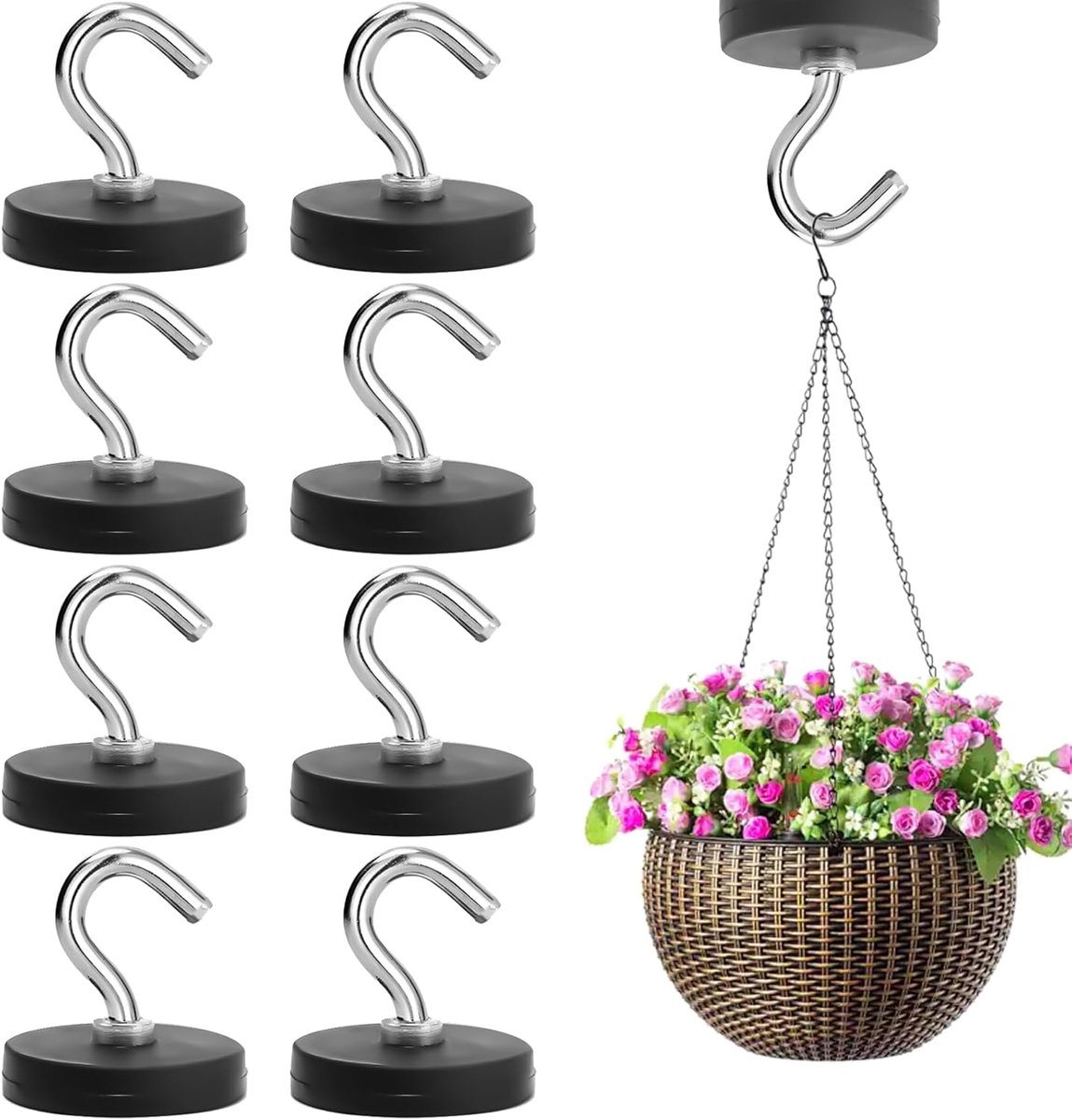 8x Zware Magnetische Haken met Rubber Coating Zwart 3.5kg Draagkracht