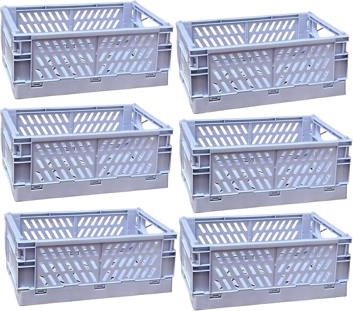 6x Kunststof Vouwdoos 25x16x10 cm - Blauwe Klapbox Opbergmand