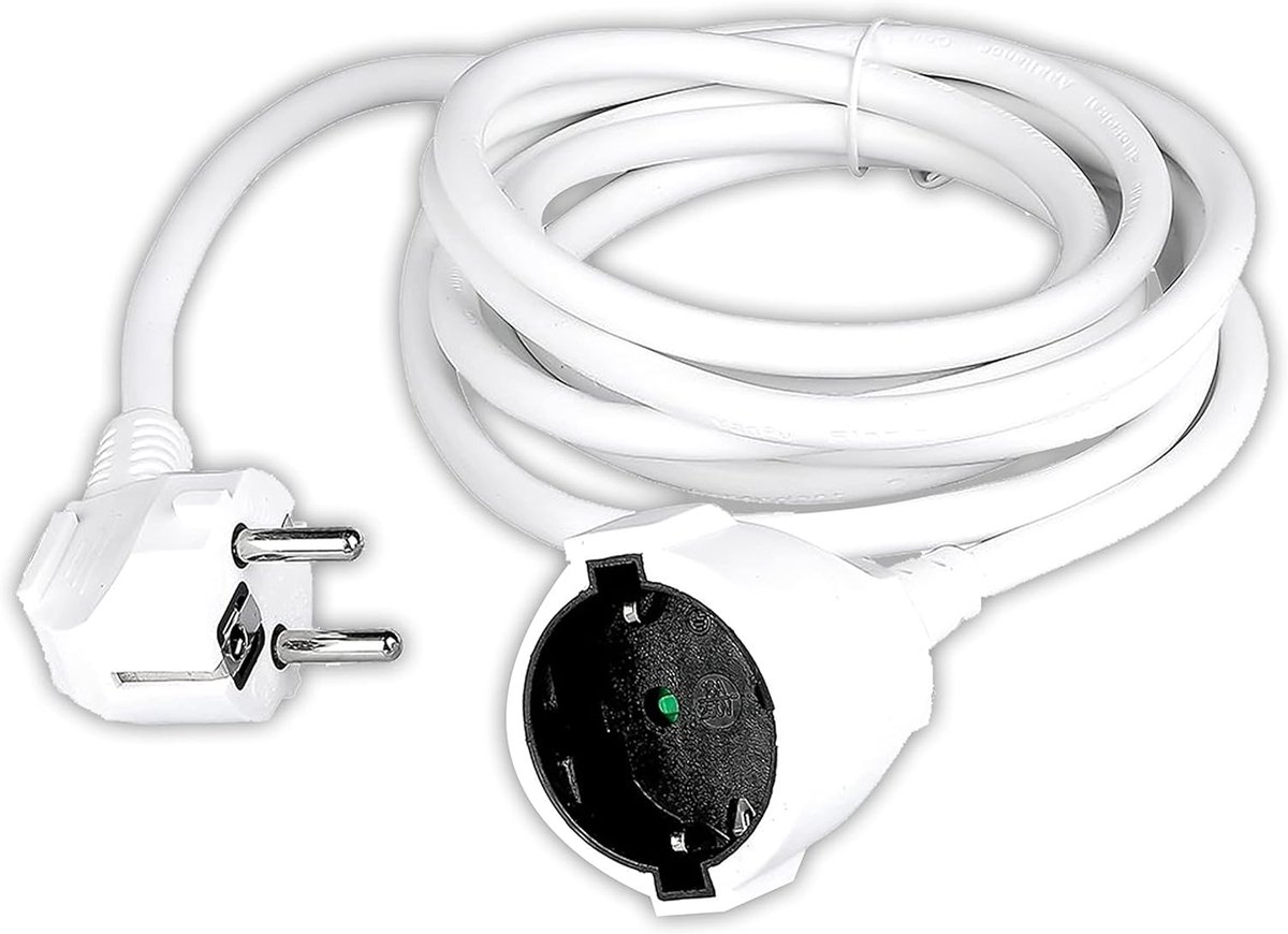 Verlengkabel 5 meter geaard, geschikt voor binnen en buiten, maximaal 3680 watt