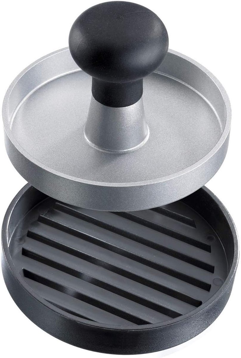 Hamburgerpers voor gelijkmatige hamburgers, aluminium drukhulpstuk, 11 cm diameter, vaatwasserbestendig