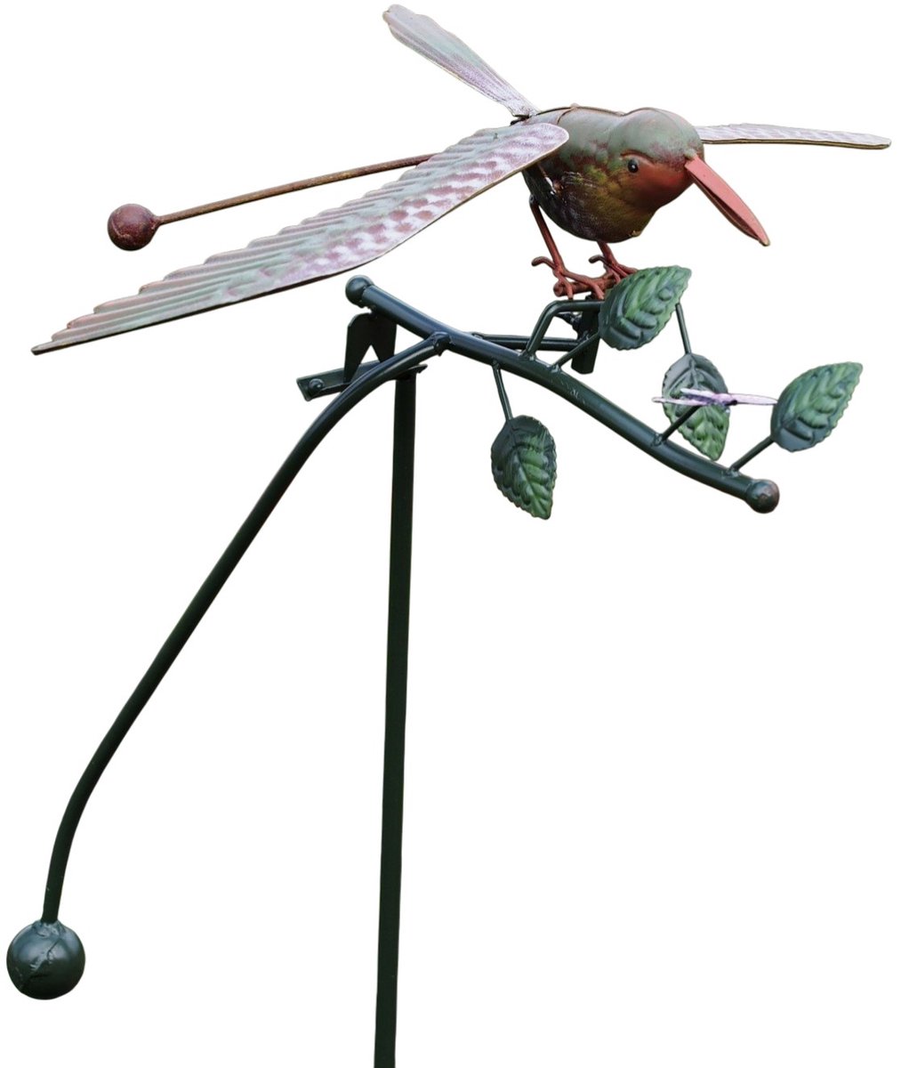 tuinsteker vogel 50x40x140 cm roodborstje op tak bewegend in de wind - balans figuur