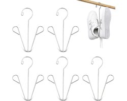 6-Pcs Stainless Steel Shoe Hangers Hanger Drying Rack Double Hook Connectable Cabinet Storage Organizer Space Saving for Home Dormitory