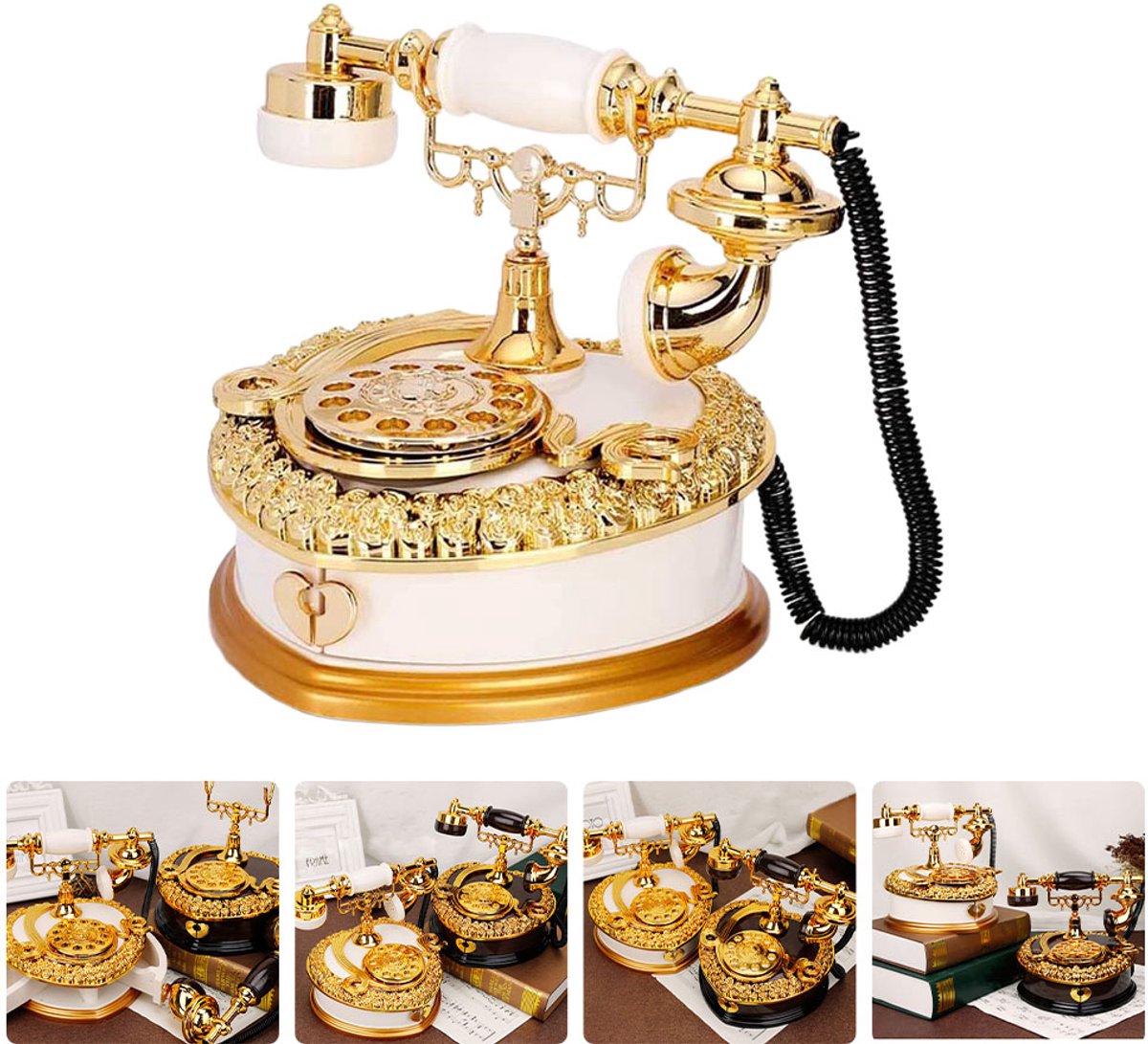 Decoratieve Muziekdoos in Telefoonmodel – Draaiorgel met Klassiek Design – Veelzijdige Opbergdoos & Woonaccessoire – Cadeau voor Thuis
