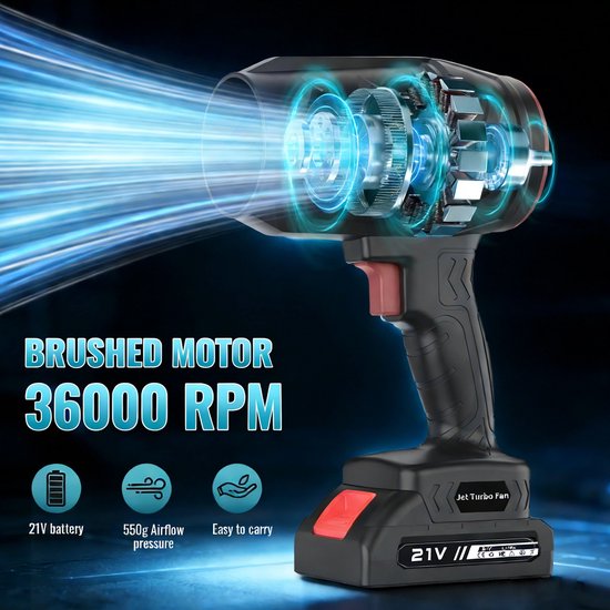 ACEP 36000 RPM Draadloze bladblazer - 21V batterij - 380W - Zwart - Bladblazers met accu - Bladblazers - Bladblazer makita van ACEP — afbeelding 2