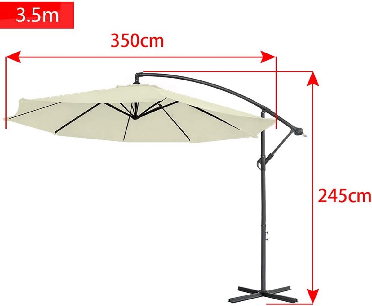 Aluminium Parasol - Zweefparasol Balkonparasol - Buiten Ontspannen - UV40 Bescherming 8 Baleinen - 350cm Diameter - Beige – foto 7