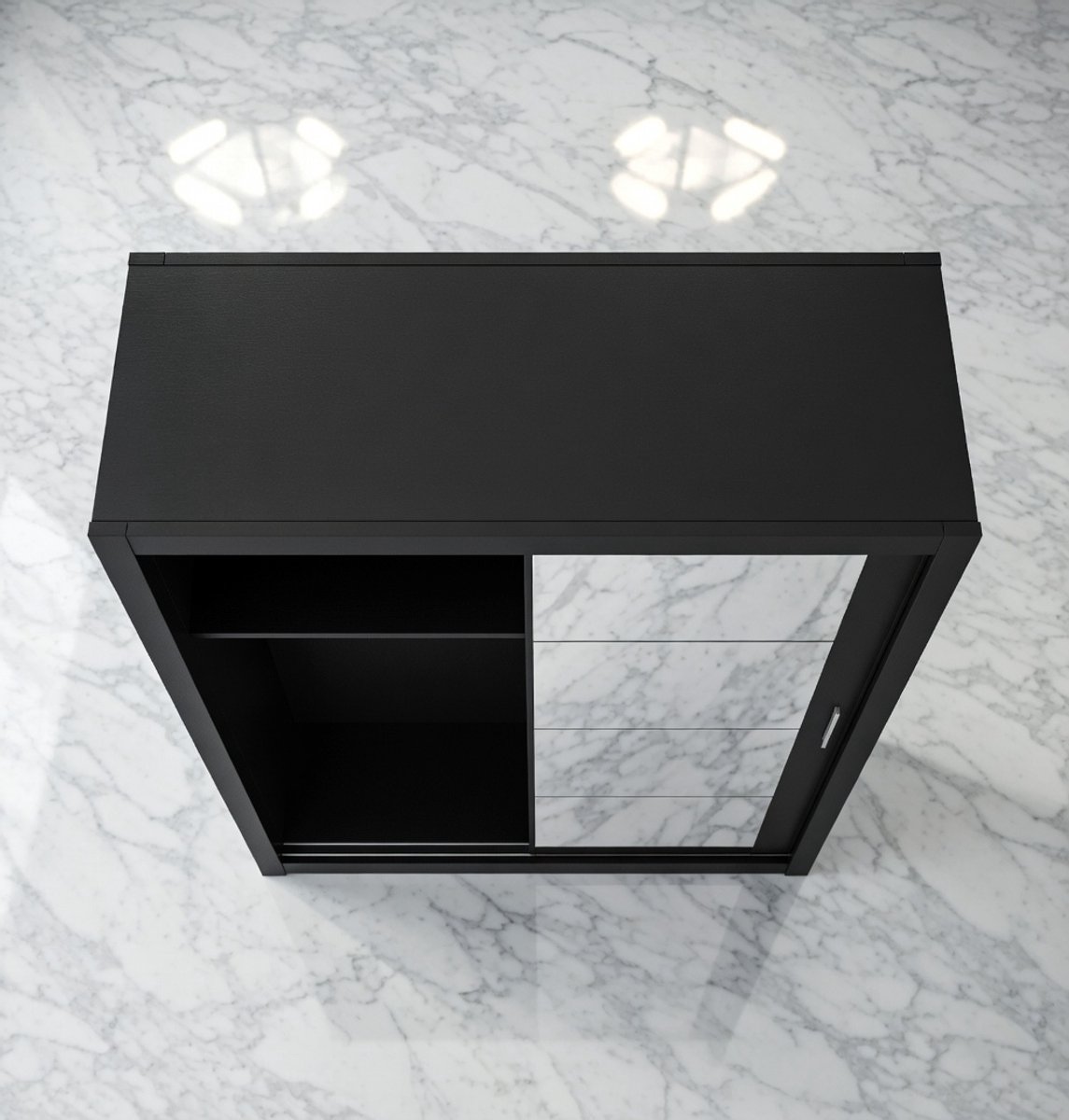 Aurora BlackLine Zweefdeurkast met Spiegel 150x215x60 cm – Mat Zwart – Moderne Schuifdeurkast – Grote Kledingkast met Garderobestang en Legplanken House&Garden