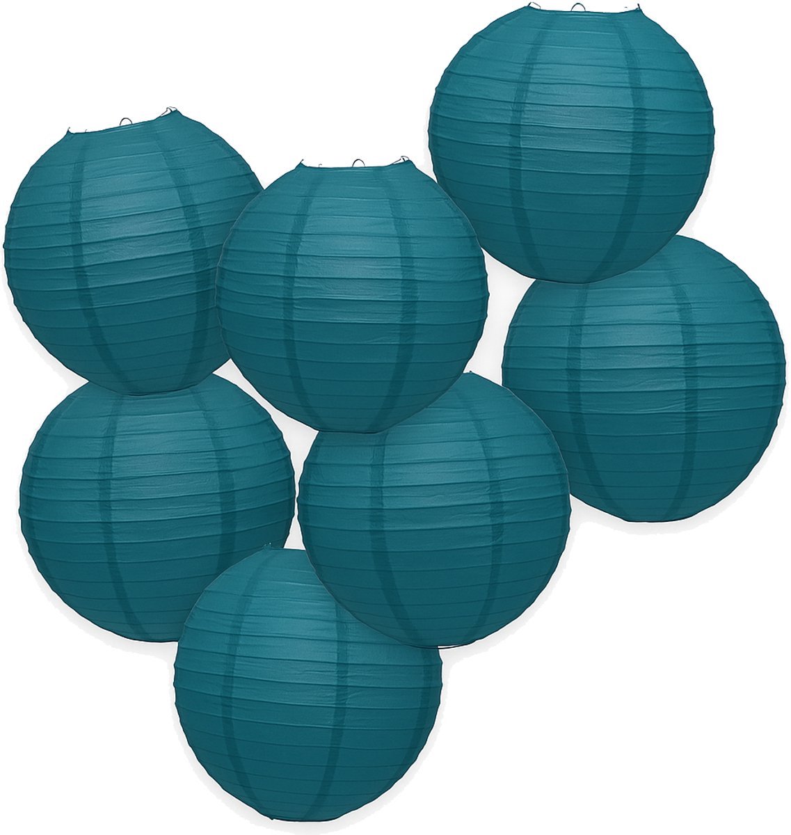7-set LMPN® papieren lampionnen - petrol blauw - 25cm - petrol blauwe lampion