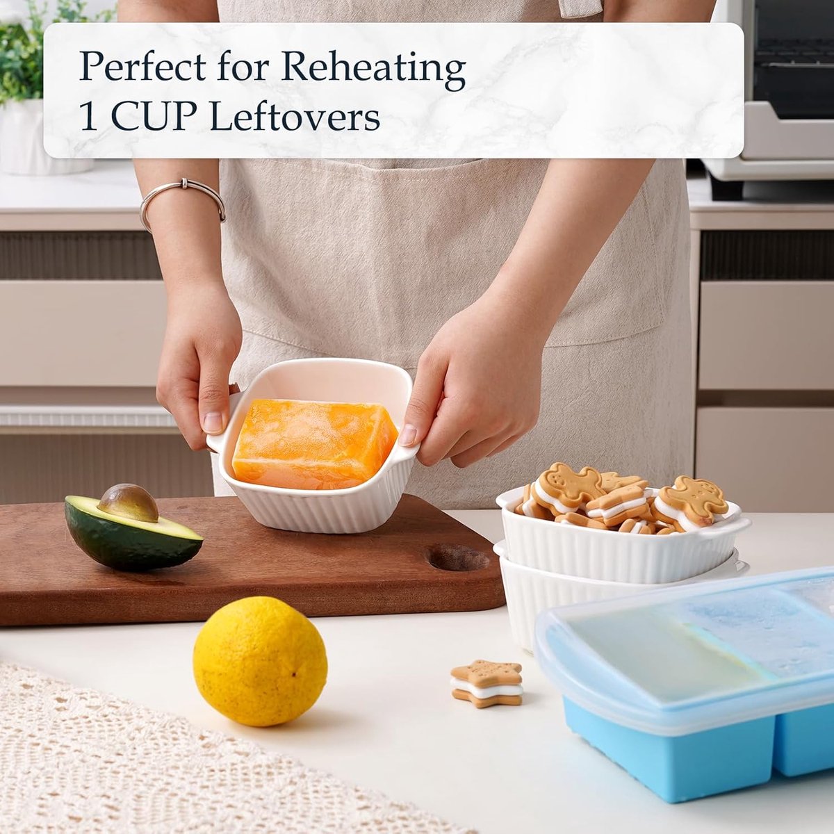 Set van 4 Keramische Ovenschaaltjes - Klein Vierkant - Geschikt voor heteluchtfriteuse en Oven — cadeau in Kookcadeaus - foto 4