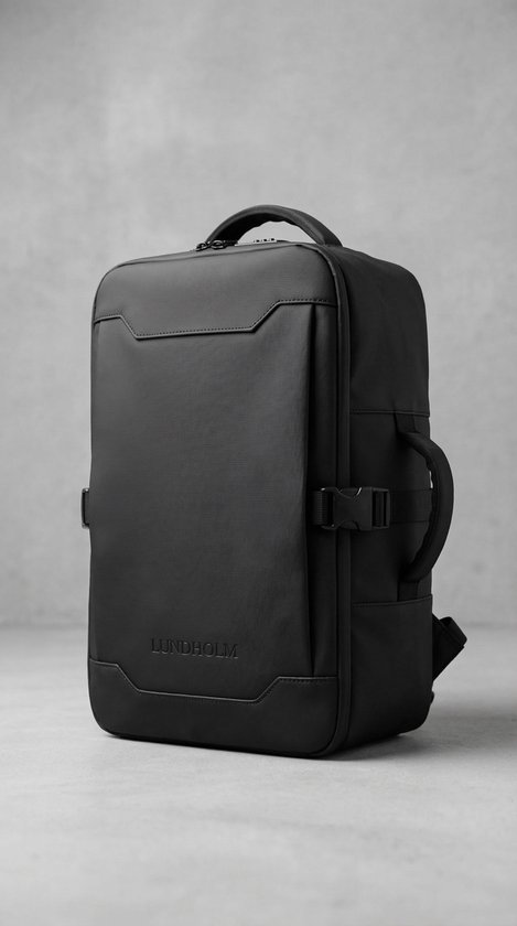 Lundholm Rugzak Underseater 40x30x20 - Rugtas Travel Laptoptas 15.6 inch met TSA slot - Reizen Handbagage Koffer als Rugtas - Maximale Inhoud - Cabin Approved - Scandinavisch Design Zwart