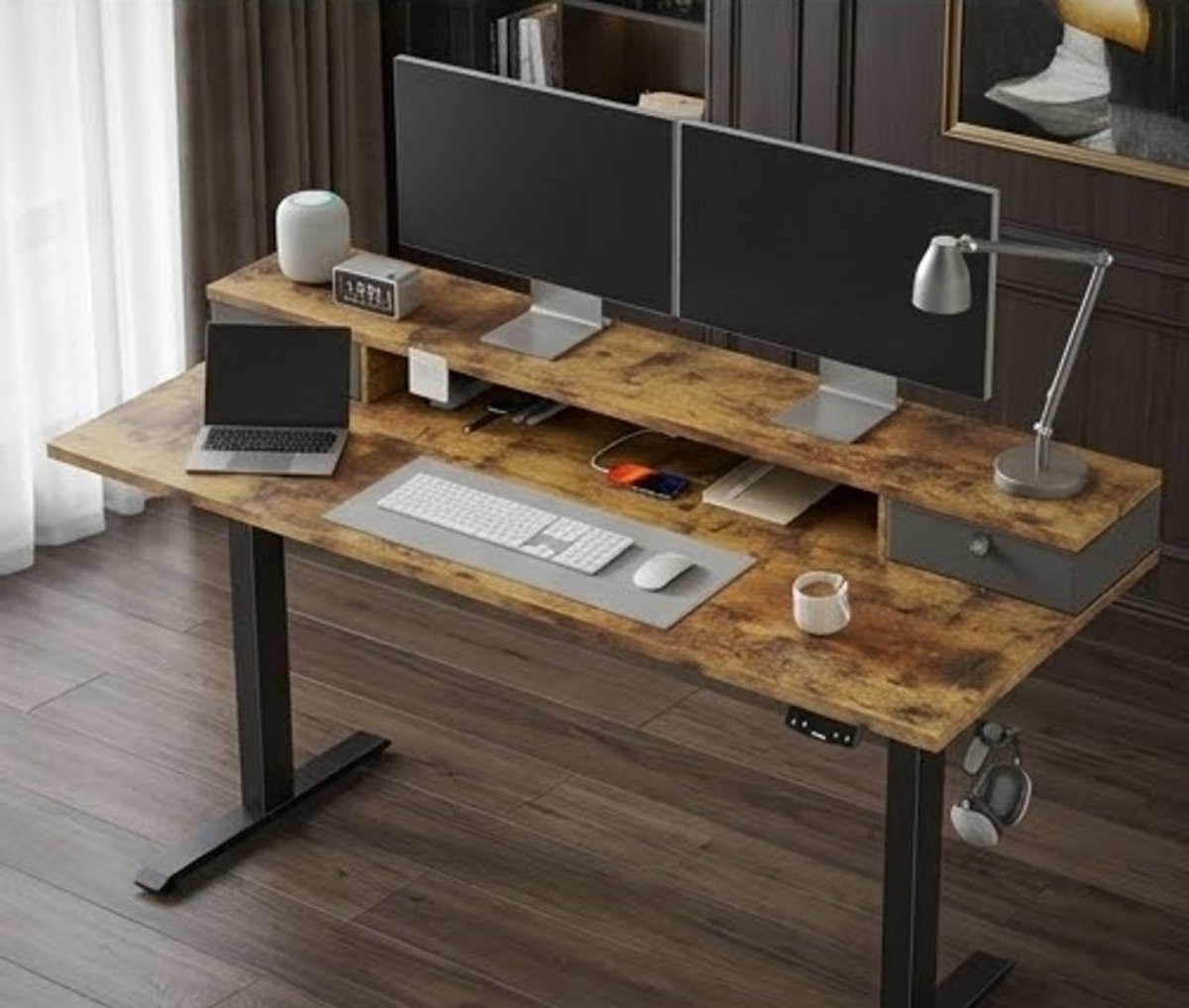 Ergonomisch Elektrisch In Hoogte Verstelbaar Bureau met 2 lades - 140x60 cm - Stabiel & Duurzaam - Casa Serena