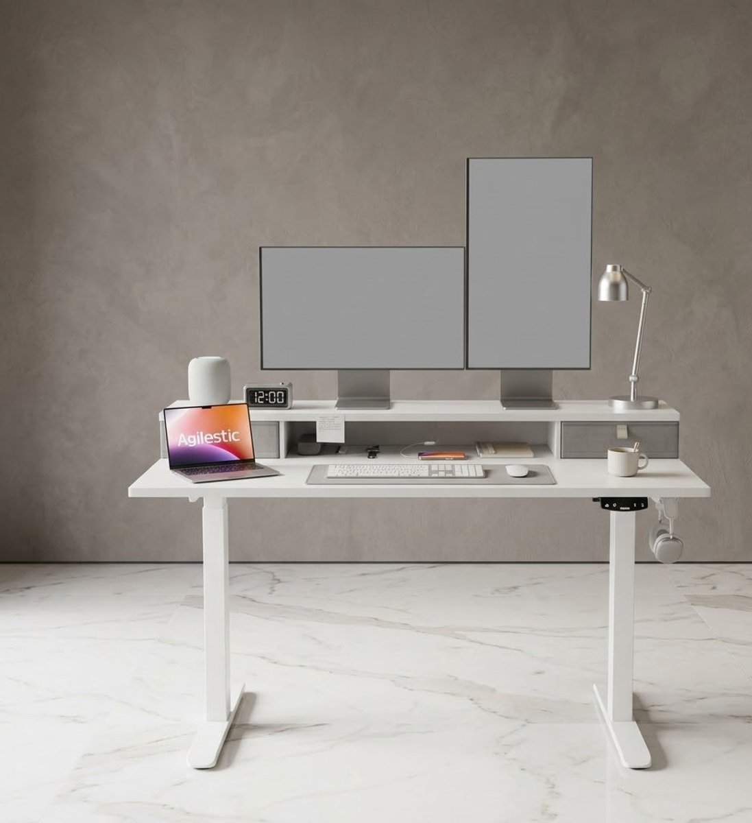 Elektrisch In Hoogte Verstelbaar Bureau met 2 lades – Ergonomisch Sta-Zit bord – Wit – 120 x 60 cm – Casa Serena – Casa Dorada