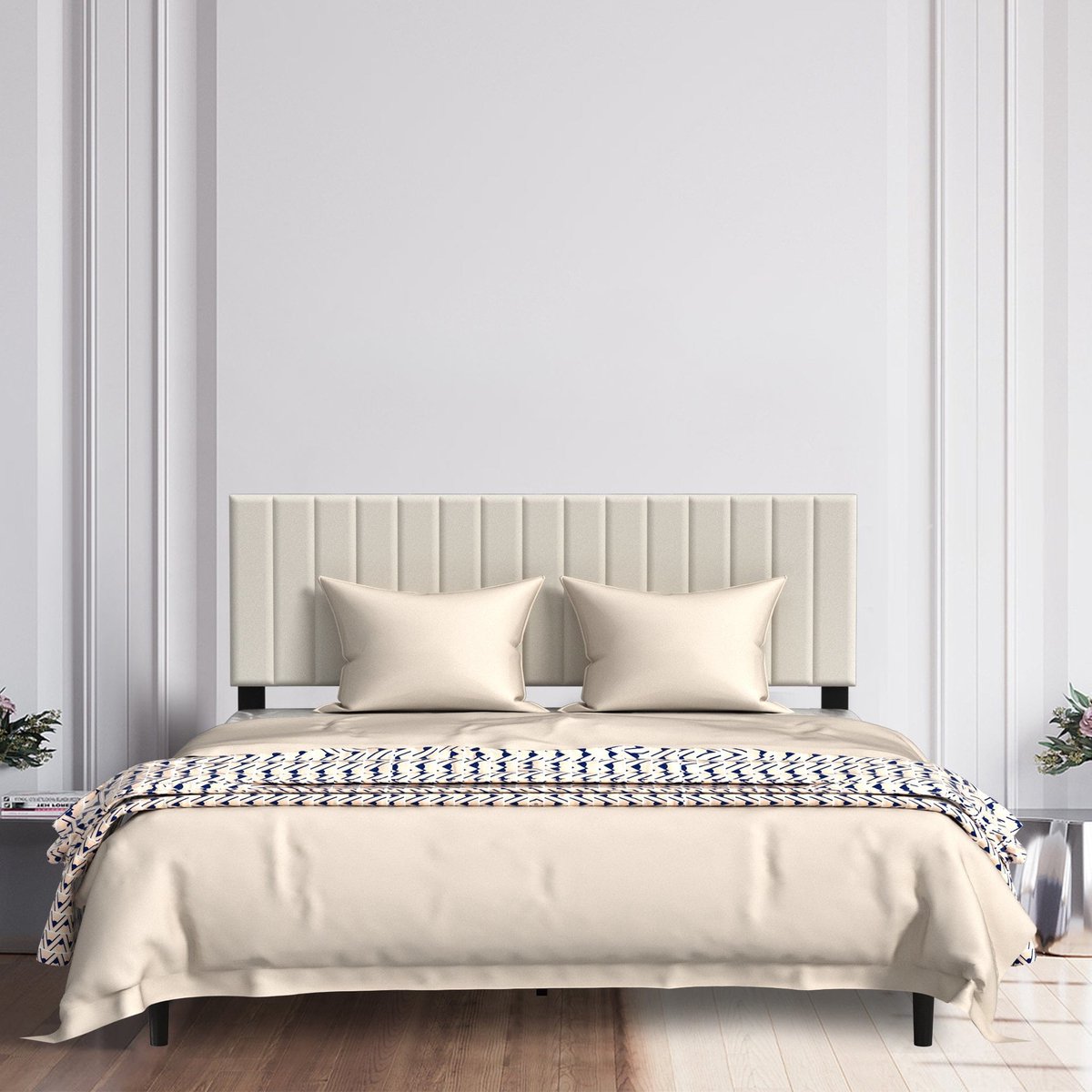 Gestoffeerd Bed – Opbergbaar Bed – Slaapbank – Tweepersoonsbed – Bedframe – Beige Flanel – 140x200 cm – Lichtgewicht Stof – 300 kg Draagvermogen