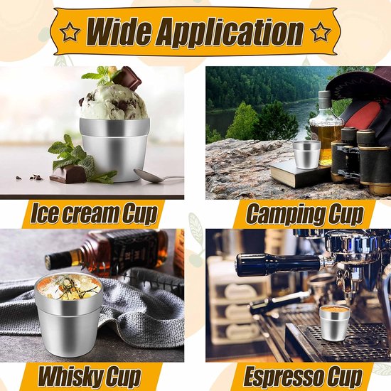 RVS Bekers - 4 Stuks - 175ml - Dubbelwandig Koffiekopjes - Geïsoleerde Espressokopjes - Stapelbaar & Onbreekbaar - Ideaal voor Camping, Reizen & Thuis - Vaatwasserbestendig — afbeelding 3
