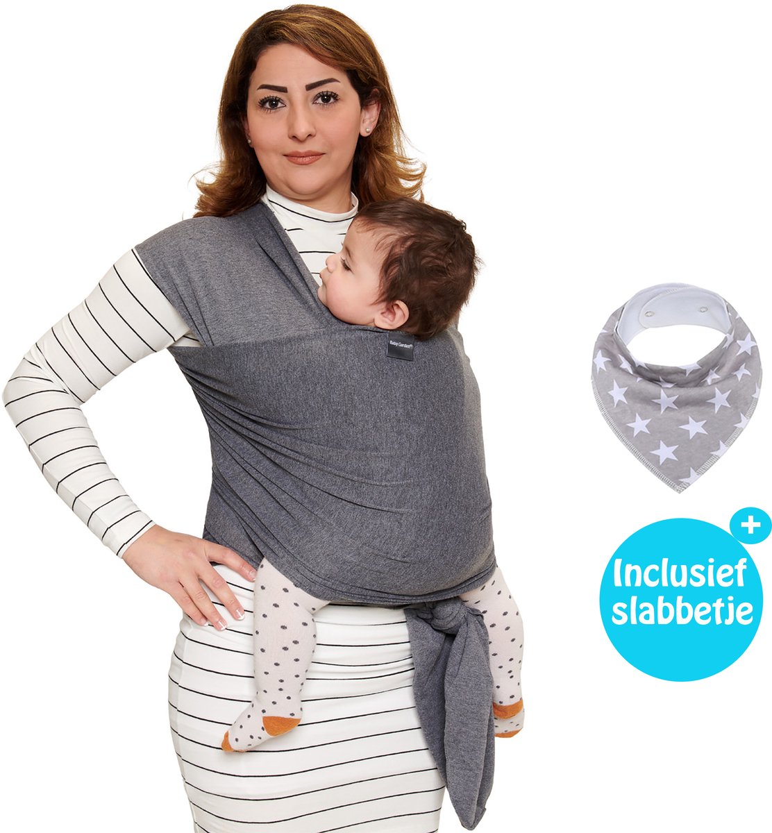 Baby Garden draagdoek grijs - Ergonomisch - Original - Inclusief slabbetje