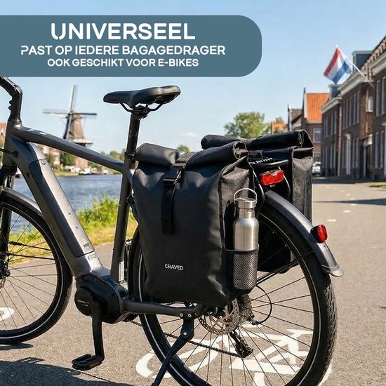 Craved Dubbele Fietstas Spark - Zwart - 48 Liter - Rolltop van Craved — afbeelding 5