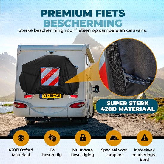 Fietshoes voor 1 of 2 fietsen Camper / Caravan Fietshoes - Fietsendrager Hoes - Met insteekvak voor gevarenbord van FIETSHOES — afbeelding 3
