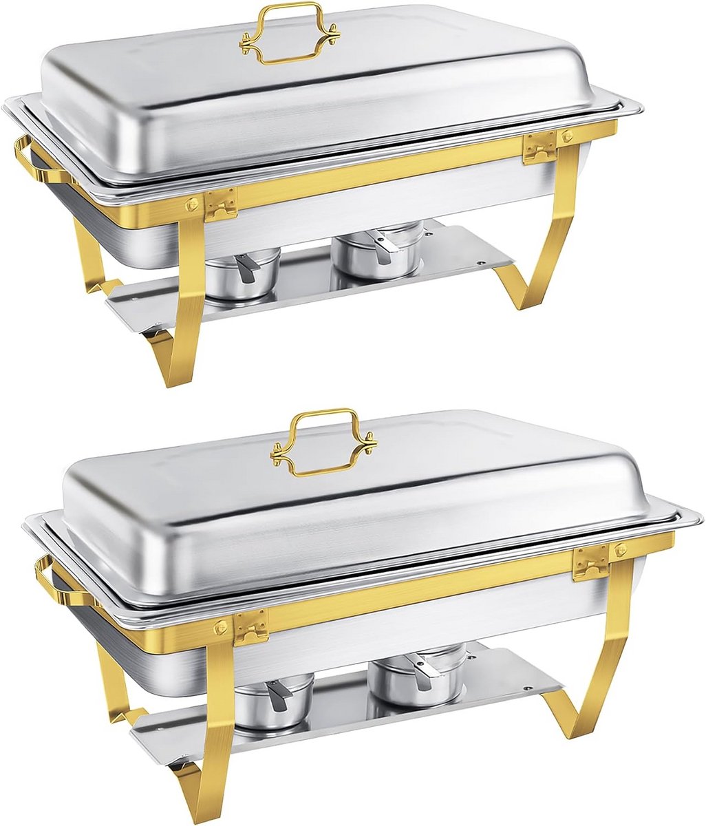 RVS Buffetwarmer Set 2-delig 9 Liter - Inclusief Warmhoud- en Koelbak