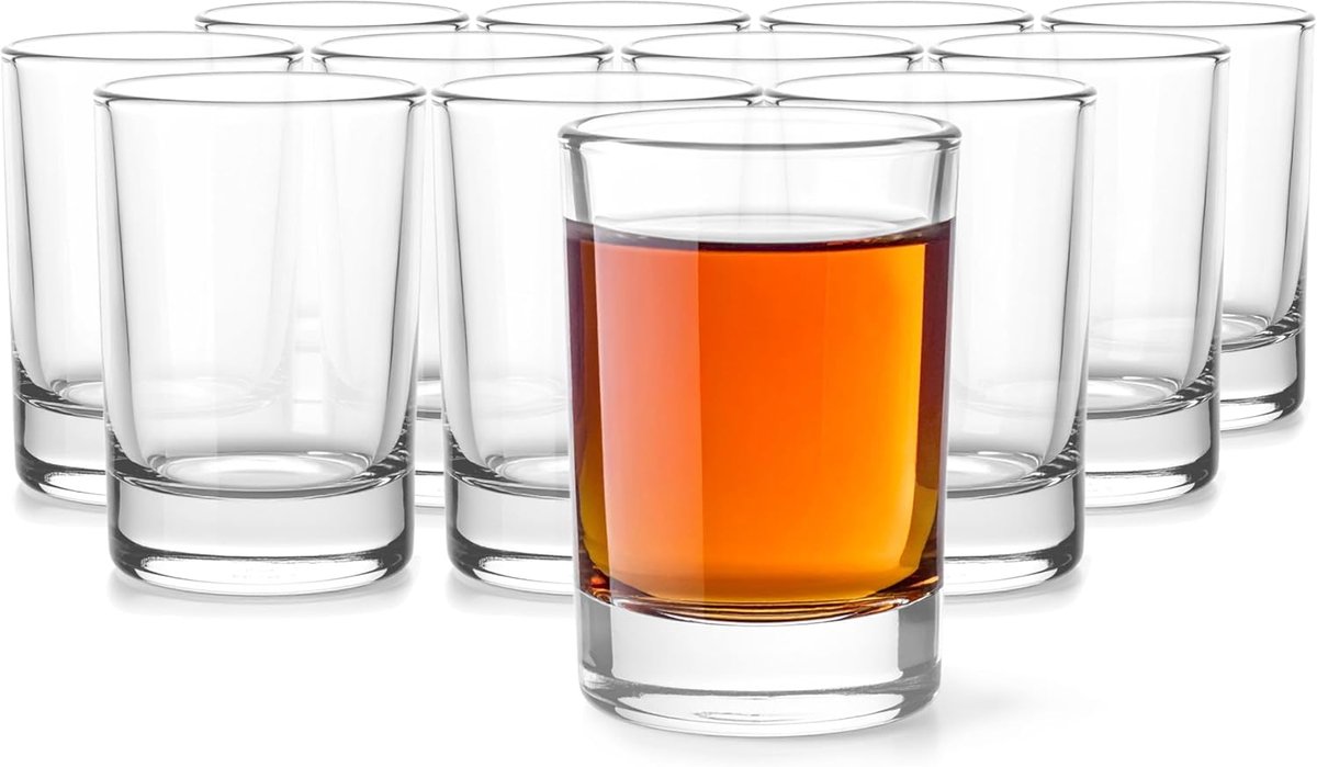 Set van 12 Stevige Shotglaasjes 60ml - Dikke Bodem - Vaatwasmachinebestendig